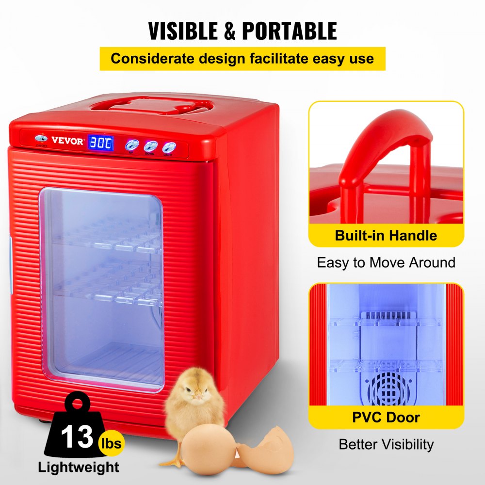 Red Reptile Incubator 25L Scientific Lab Incubator Digital Incubator Cooling and Heating 5-60°C Reptile Egg Incubator 12V/110V Work for Small Reptiles