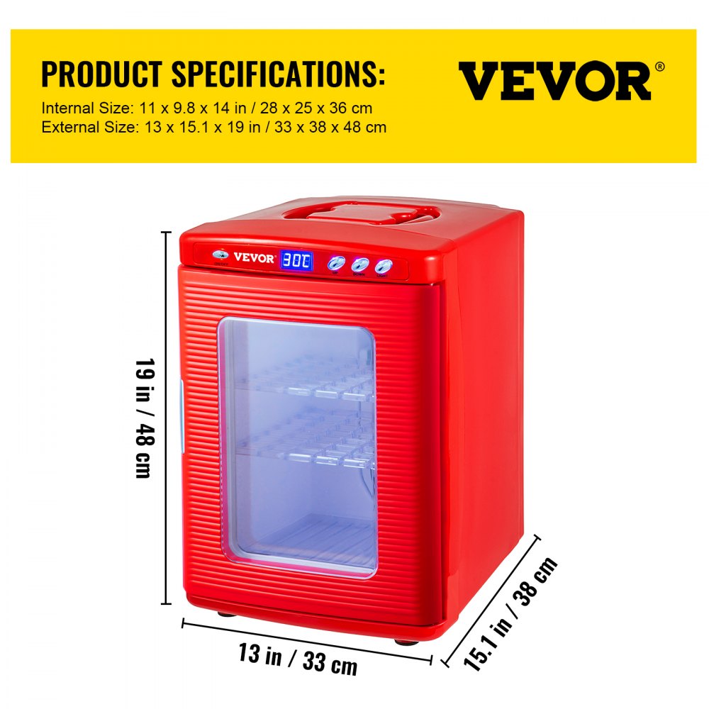 Red Reptile Incubator 25L Scientific Lab Incubator Digital Incubator Cooling and Heating 5-60°C Reptile Egg Incubator 12V/110V Work for Small Reptiles