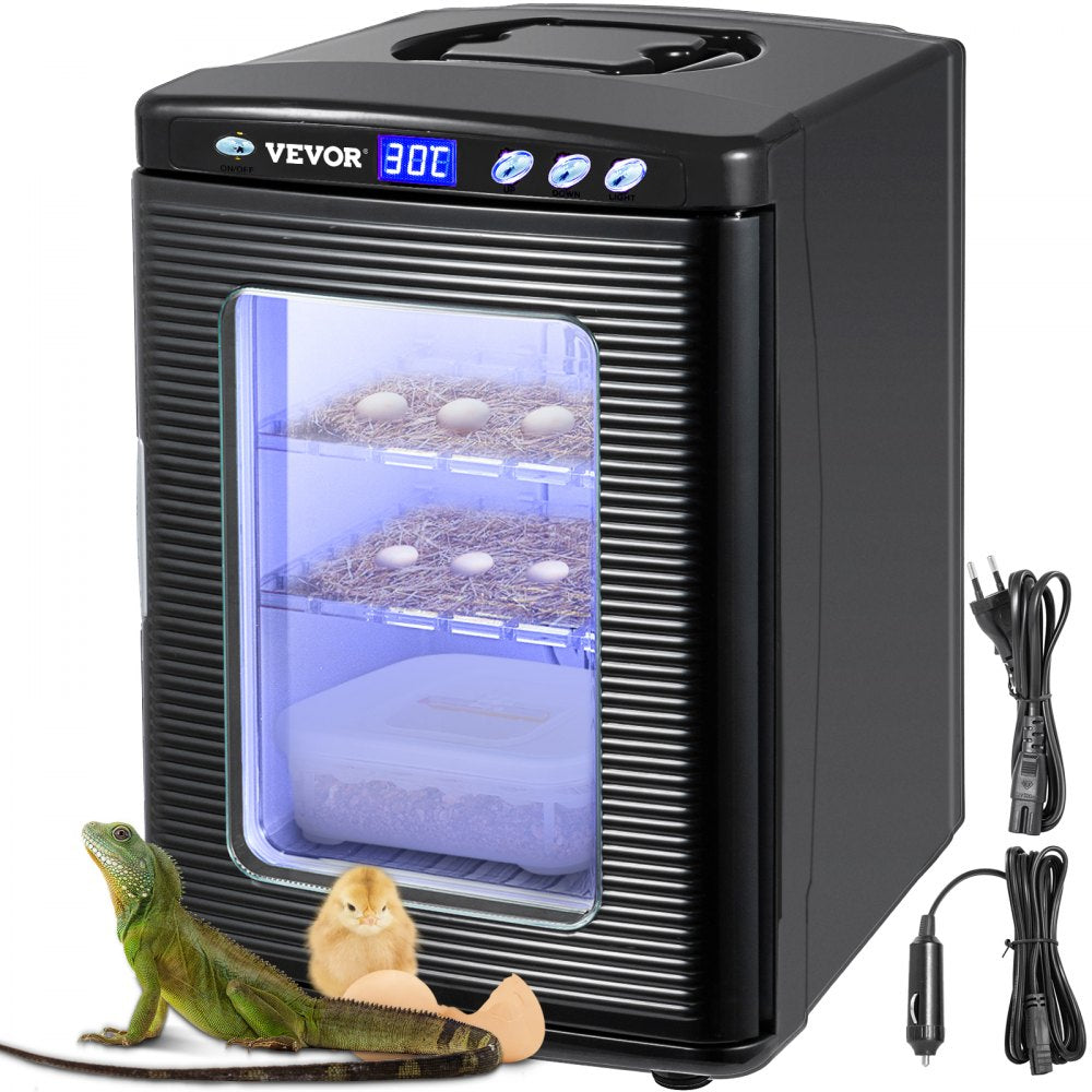 Black Reptile Incubator 25L Scientific Lab Incubator Digital Incubator Cooling and Heating 5-60°C Reptile Egg Incubator 12V/110V Work for Small Reptiles