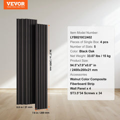 Black oak wood slat acoustic panel, 94.5"x7.9" with a modern design for sound absorption.