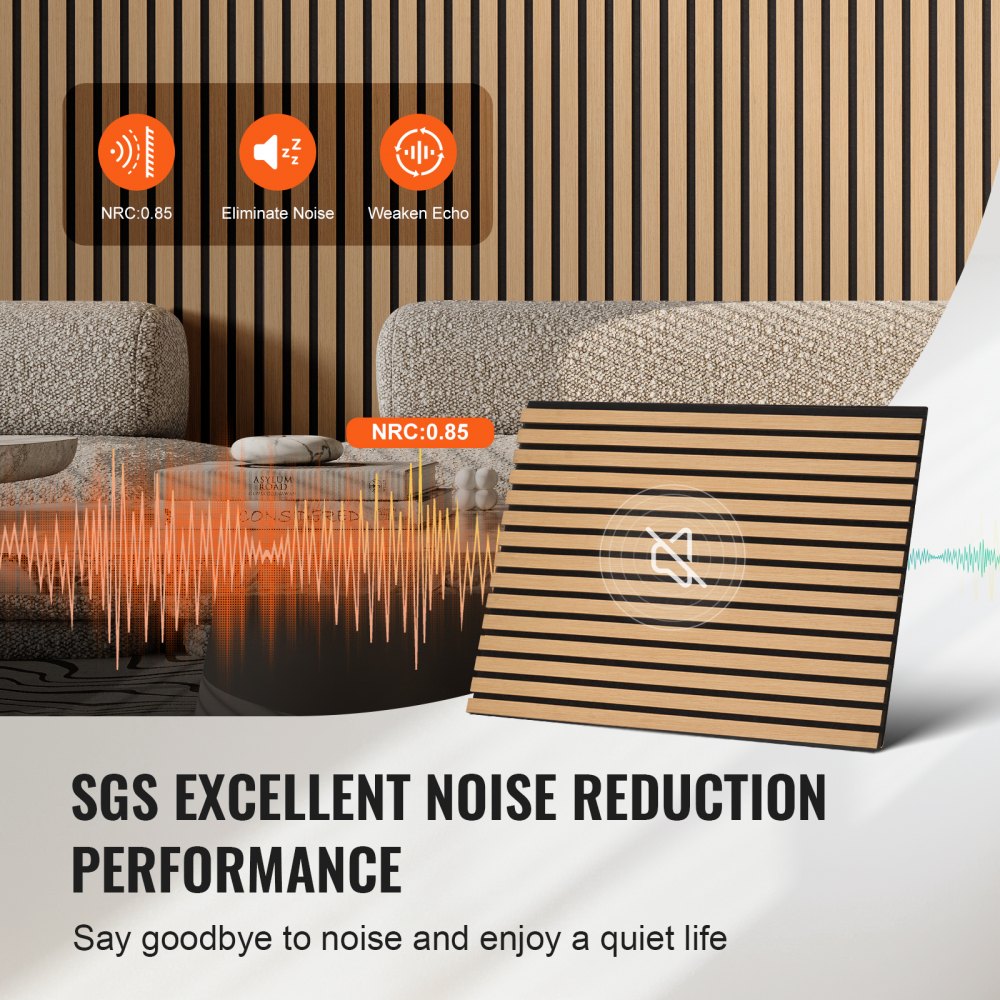 Light Oak acoustic panel with 15 slats, measuring 23.6" x 47.2", for sound absorption.