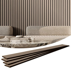 Bostome Wood Slat Acoustic Panels in Silverwood, 94.5"x7.9", with a sleek wood design.