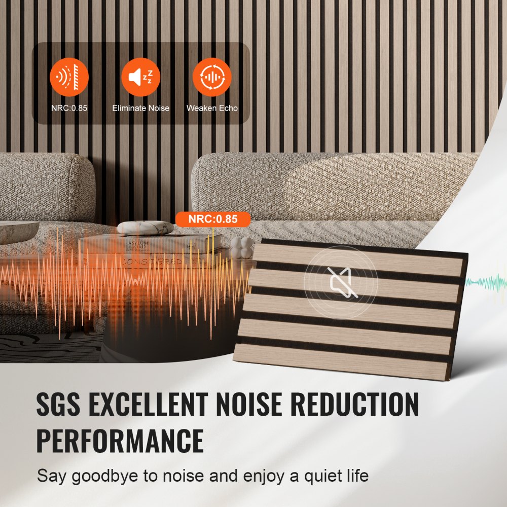 Silverwood wood slat acoustic panel, 94.5"x7.9", designed for sound absorption and wall decor.