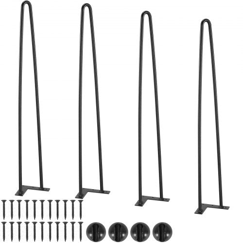 28" Hairpin Furniture Legs, Metal Home DIY Projects for Nightstand, Coffee Table, Desk, 500lbs Load Capacity with Rubber Floor Protectors, Metal Heavy Duty Sturdy Modern Table Legs, 4PCS Black