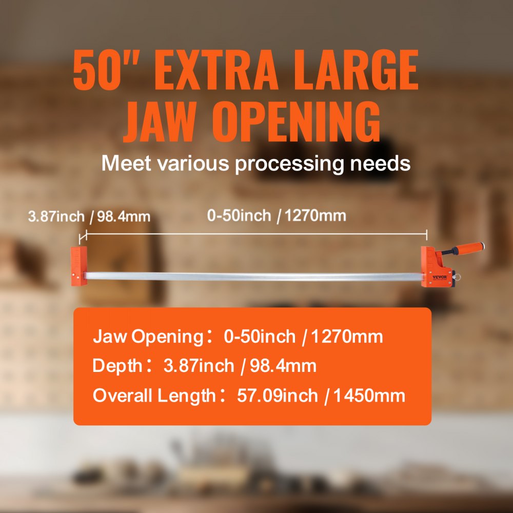 Bar Clamps for Woodworking, 2-Pack 50" Parallel Clamp Set, F Clamp with 1100 lbs Load Limit, Even Pressure, High-strength Plastic and Carbon Steel, Wood clamps for Woodworking Metal Working