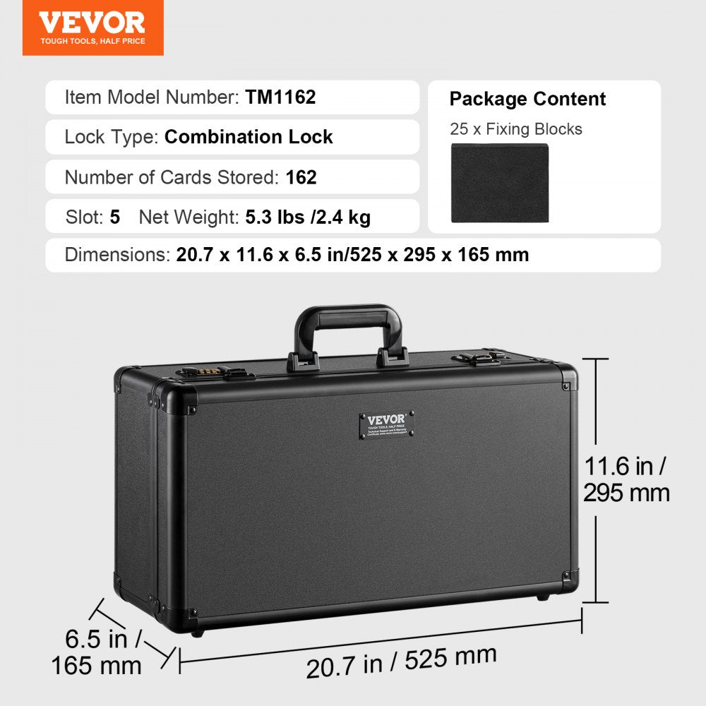 Graded Card Storage Box, 5 Slots, Graded Sports Cards Holder Carrying Case with Coded Lock Foam Dividers, for 162 PSA Graded Cards 115 BGS Cards 130 SGC Cards 585 Top Loaders or 999+ Loose Cards