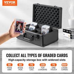 Graded Card Storage Box, 4 Slots, Graded Sports Cards Holder Carrying Case with Key Lock Foam Dividers, for 96 PSA Graded Cards 68 BGS Cards 76 SGC Cards 348 Top Loaders or 999+ Loose Cards