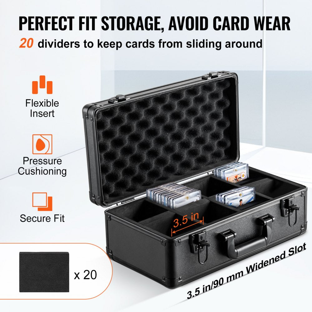 Graded Card Storage Box, 4 Slots, Graded Sports Cards Holder Carrying Case with Key Lock Foam Dividers, for 96 PSA Graded Cards 68 BGS Cards 76 SGC Cards 348 Top Loaders or 999+ Loose Cards
