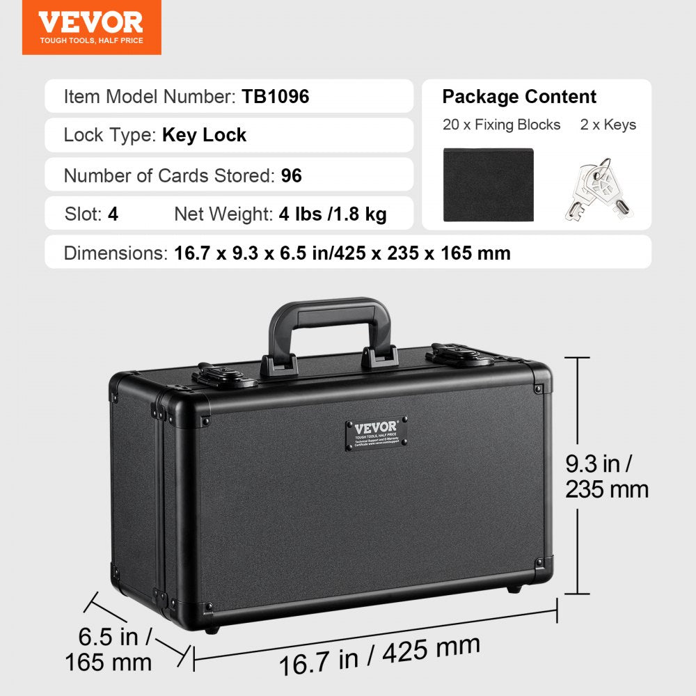 Graded Card Storage Box, 4 Slots, Graded Sports Cards Holder Carrying Case with Key Lock Foam Dividers, for 96 PSA Graded Cards 68 BGS Cards 76 SGC Cards 348 Top Loaders or 999+ Loose Cards