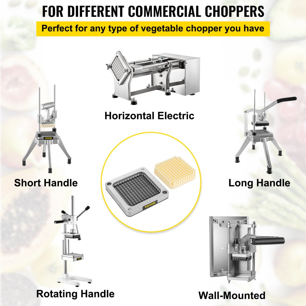 Replacement Chopper Blade, 1/4 inch, 3 PCS French Fry Blade Assembly with 6 Extra Knives, Stainless Steel Dicer Parts and Push Block for Cutting Potatoes Carrots Onions Cucumbers Mushrooms