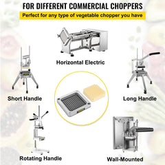Replacement Chopper Blade, 1/4 inch, 3 PCS French Fry Blade Assembly with 6 Extra Knives, Stainless Steel Dicer Parts and Push Block for Cutting Potatoes Carrots Onions Cucumbers Mushrooms