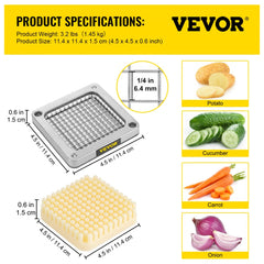 Replacement Chopper Blade, 1/4 inch, 3 PCS French Fry Blade Assembly with 6 Extra Knives, Stainless Steel Dicer Parts and Push Block for Cutting Potatoes Carrots Onions Cucumbers Mushrooms