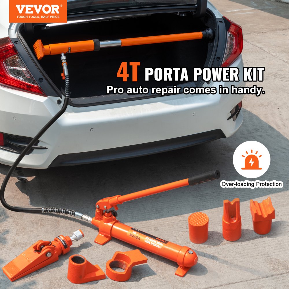 4 Ton/8800 LBS Porta Power, Portable Hydraulic Ram with 3.9 ft/1.2 m Oil Hose, Auto Body Frame Repair Kit with Storage Case for Car Repair, Truck, Farm