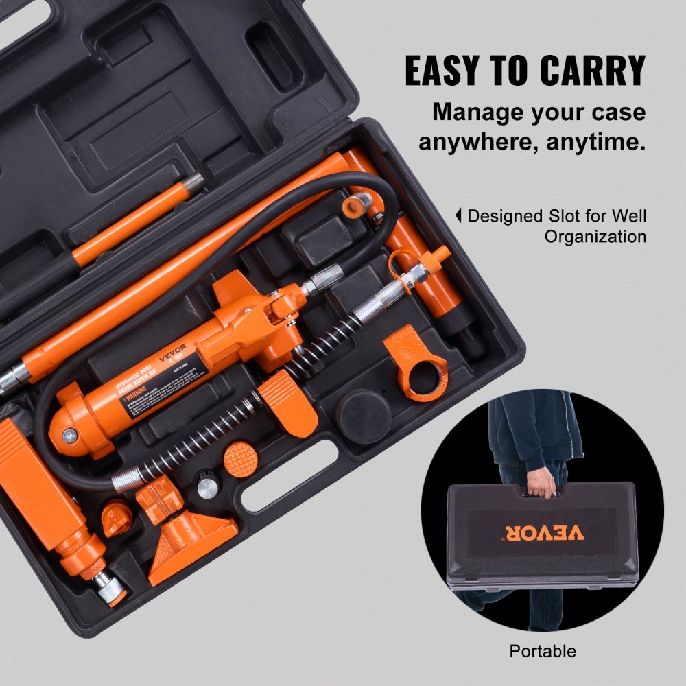 4 Ton/8800 LBS Porta Power, Portable Hydraulic Ram with 3.9 ft/1.2 m Oil Hose, Auto Body Frame Repair Kit with Storage Case for Car Repair, Truck, Farm