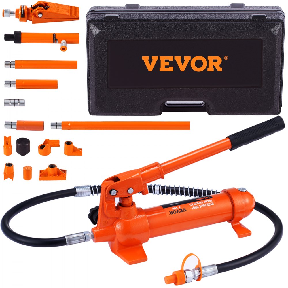 4 Ton/8800 LBS Porta Power, Portable Hydraulic Ram with 3.9 ft/1.2 m Oil Hose, Auto Body Frame Repair Kit with Storage Case for Car Repair, Truck, Farm