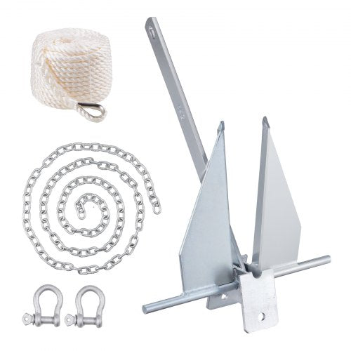 Fluke Style Anchor Kit, 13 LBS Hot-Dipped Galvanized Steel Fluke Anchor with 7.9` Chain, 101` Rope and Two 0.4" Shackles, Marine Boat Anchor for Small Vessels Under 30`, Seas, Rivers and Shores
