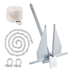 Fluke Style Anchor Kit, 13 LBS Hot-Dipped Galvanized Steel Fluke Anchor with 7.9` Chain, 101` Rope and Two 0.4" Shackles, Marine Boat Anchor for Small Vessels Under 30`, Seas, Rivers and Shores