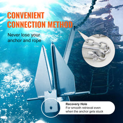 Fluke Style Anchor Kit, 13 LBS Hot-Dipped Galvanized Steel Fluke Anchor with 7.9` Chain, 101` Rope and Two 0.4" Shackles, Marine Boat Anchor for Small Vessels Under 30`, Seas, Rivers and Shores