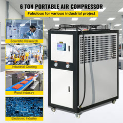 Water Chiller 6Ton Capacity, Industrial Chiller 6Hp, Air-Cooled Water Chiller, Finned Condenser, w/ Micro-Computer Control, Stainless Steel Water Tank Chiller Machine for Cooling Water