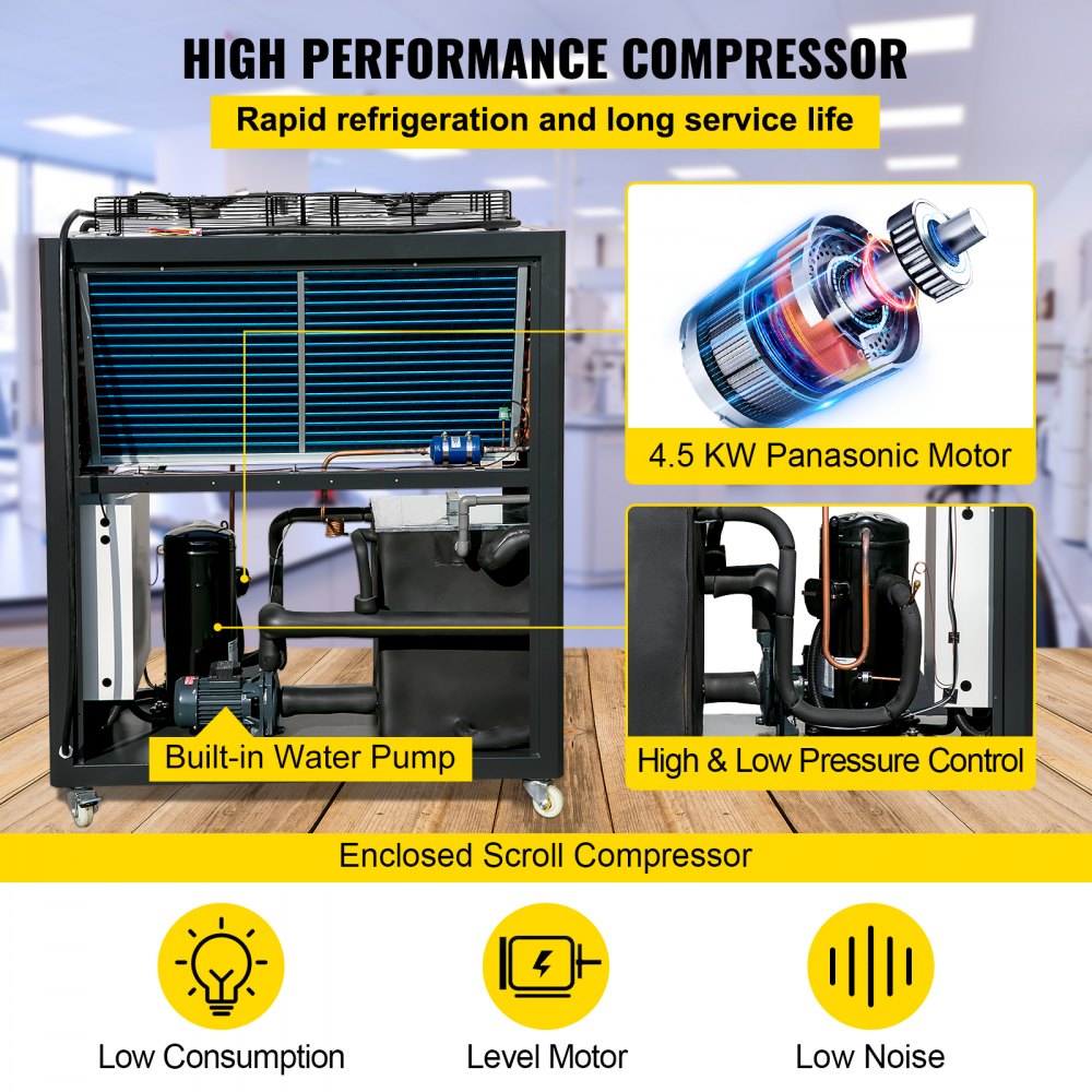 Water Chiller 6Ton Capacity, Industrial Chiller 6Hp, Air-Cooled Water Chiller, Finned Condenser, w/ Micro-Computer Control, Stainless Steel Water Tank Chiller Machine for Cooling Water
