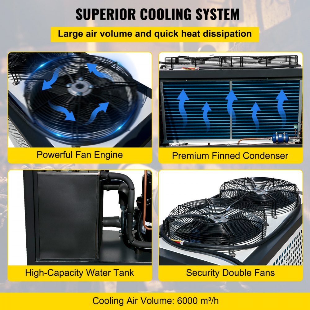 Water Chiller 6Ton Capacity, Industrial Chiller 6Hp, Air-Cooled Water Chiller, Finned Condenser, w/ Micro-Computer Control, Stainless Steel Water Tank Chiller Machine for Cooling Water
