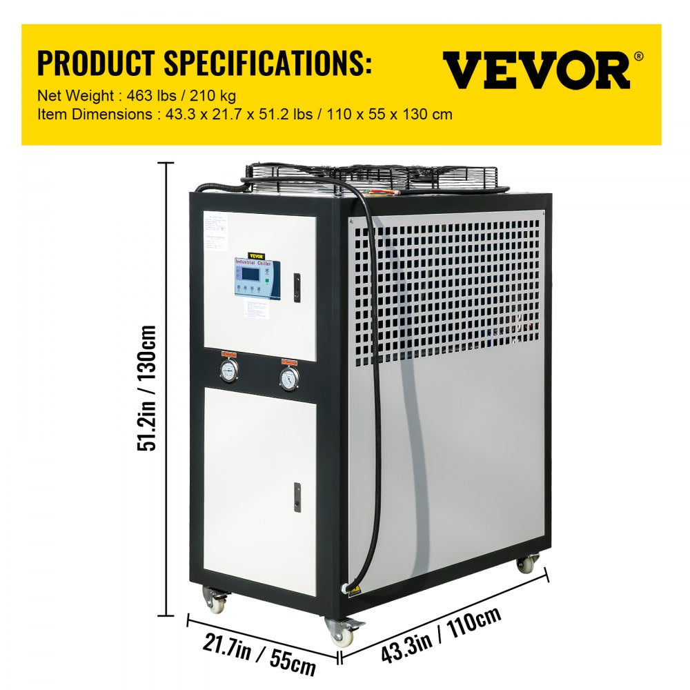 Water Chiller 6Ton Capacity, Industrial Chiller 6Hp, Air-Cooled Water Chiller, Finned Condenser, w/ Micro-Computer Control, Stainless Steel Water Tank Chiller Machine for Cooling Water