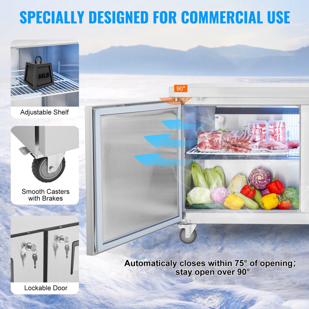 60" Commercial Refrigerator Sandwich & Salad Prep Table 16.4 Cu. Ft Fridge