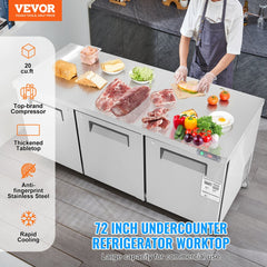 72" Commercial Refrigerator Sandwich & Salad Prep Table 20 Cu. Ft Fridge