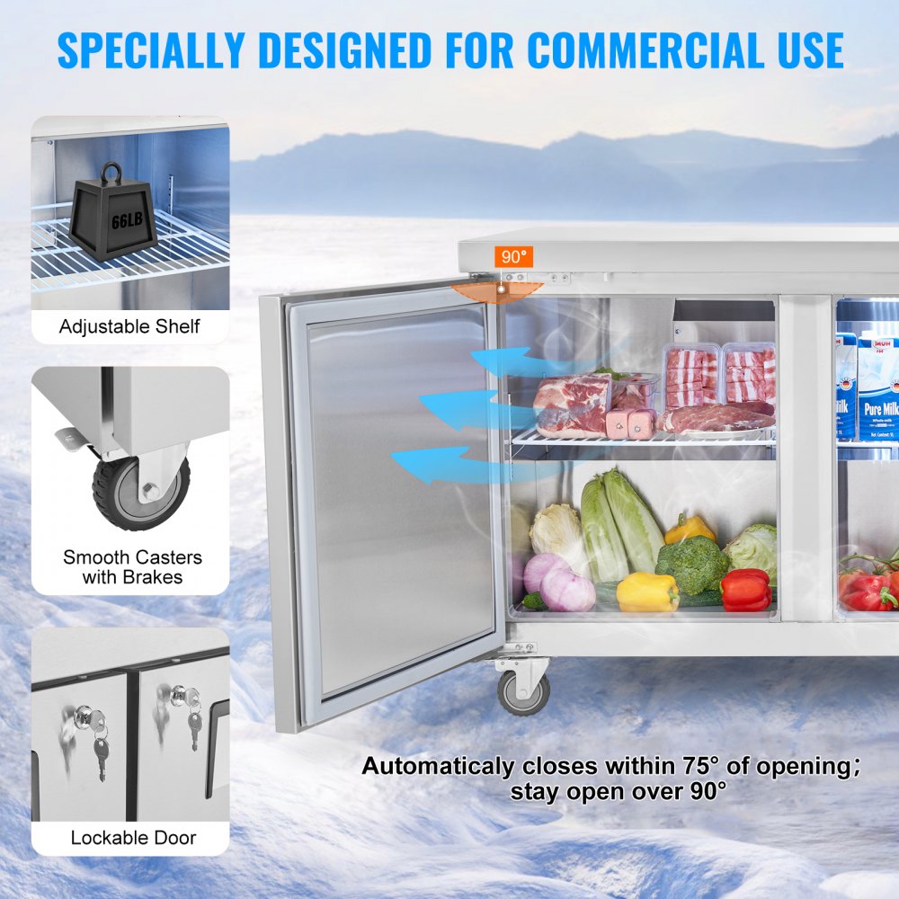 72" Commercial Refrigerator Sandwich & Salad Prep Table 20 Cu. Ft Fridge
