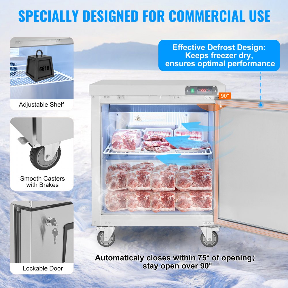 28" Commercial Frozen Refrigerator Sandwich & Salad Prep Table 7.4 Cu. Ft