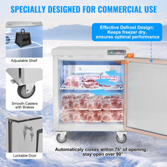 28" Commercial Frozen Refrigerator Sandwich & Salad Prep Table 7.4 Cu. Ft