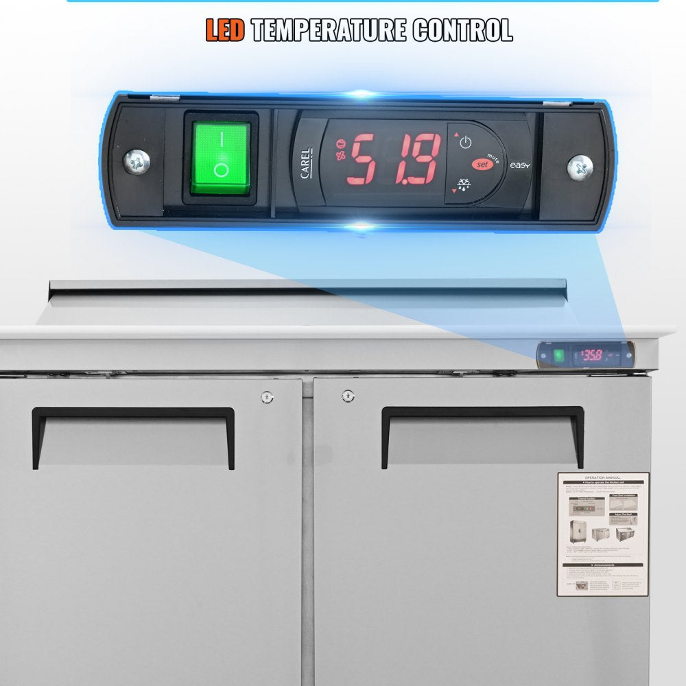 Commercial Refrigerator, 48" Sandwich & Salad Prep Table, 12.85 Cu. Ft Thick Stainless Steel Refrigerated Food Prep Station with 12 Pans Cutting Board, 2 Door Fridge for Restaurant, Bar, Shop