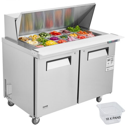 Commercial Refrigerator 48" Sandwich Salad Prep Table 2 Doors w/ 18 Pans