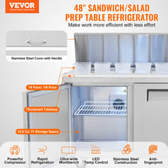Commercial Refrigerator 48" Sandwich Salad Prep Table 2 Doors w/ 18 Pans