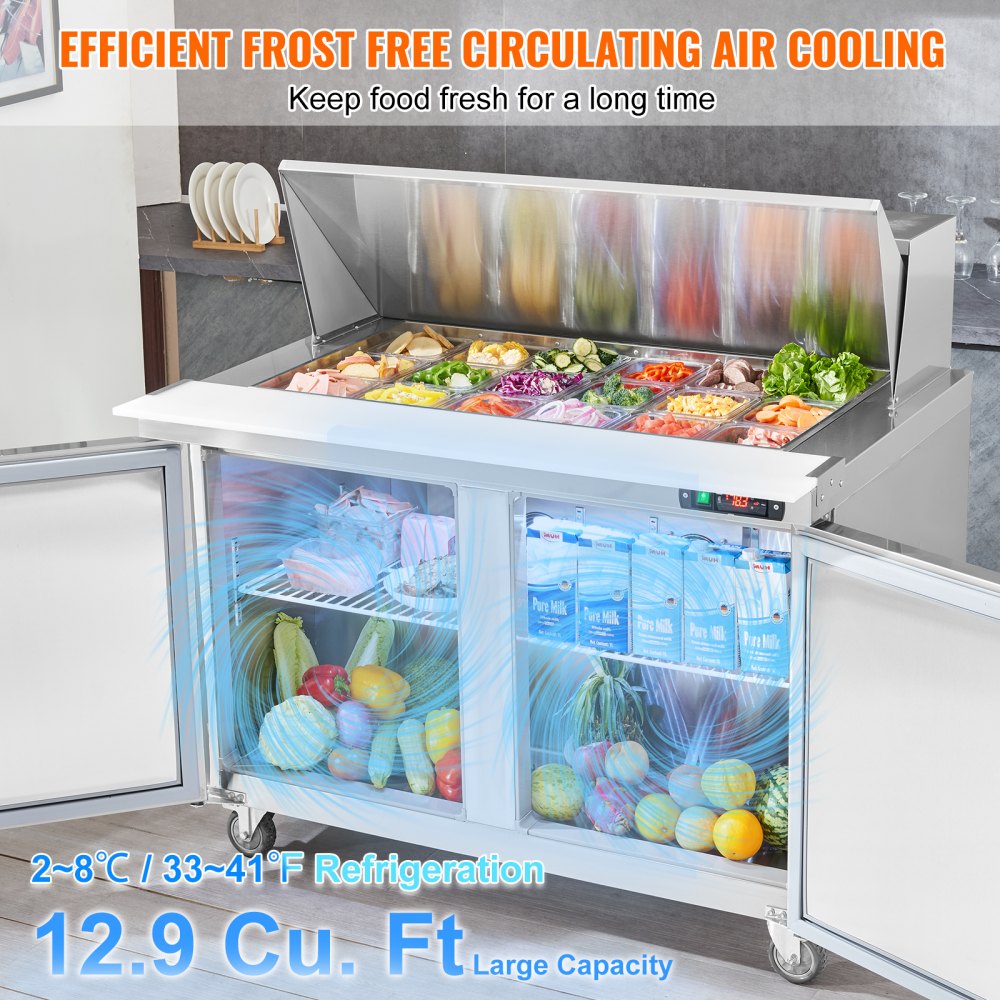Commercial Refrigerator 48" Sandwich Salad Prep Table 2 Doors w/ 18 Pans