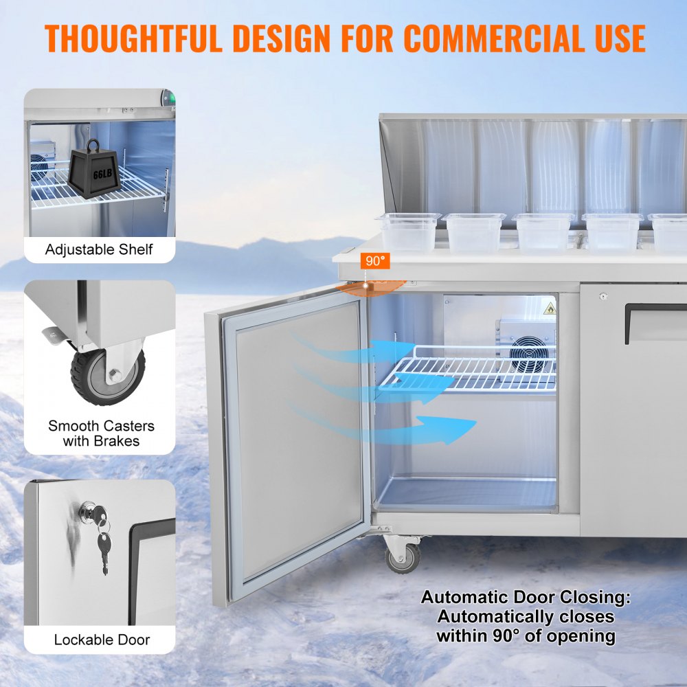Commercial Refrigerator 48" Sandwich Salad Prep Table 2 Doors w/ 18 Pans