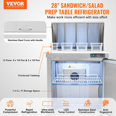 Commercial Refrigerator 28" Sandwich Salad Prep Table 1 Door with 12 Pans
