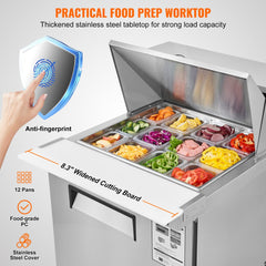 Commercial Refrigerator 28" Sandwich Salad Prep Table 1 Door with 12 Pans