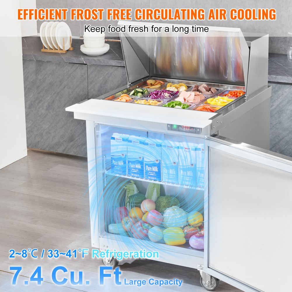 Commercial Refrigerator 28" Sandwich Salad Prep Table 1 Door with 12 Pans