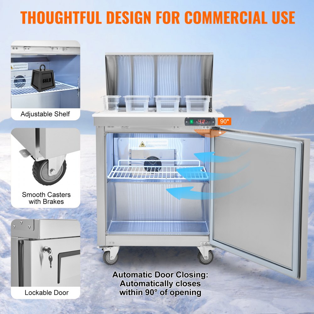 Commercial Refrigerator 28" Sandwich Salad Prep Table 1 Door with 12 Pans