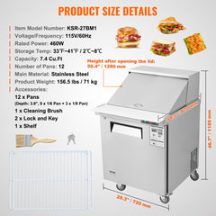 Commercial Refrigerator 28" Sandwich Salad Prep Table 1 Door with 12 Pans