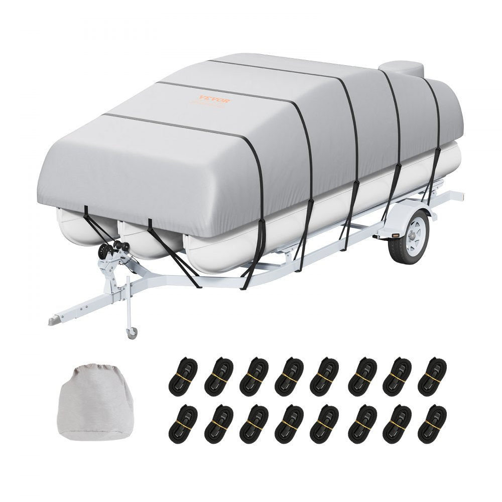 Pontoon Boat Cover, 19`-20` Waterproof Trailerable Pontoon Cover, 800D Marine Grade PU Oxford Fabric, with Motor Cover, 16 Windproof Buckle Straps, Fits for 19`-20`L, Beam Width to 96", Grey