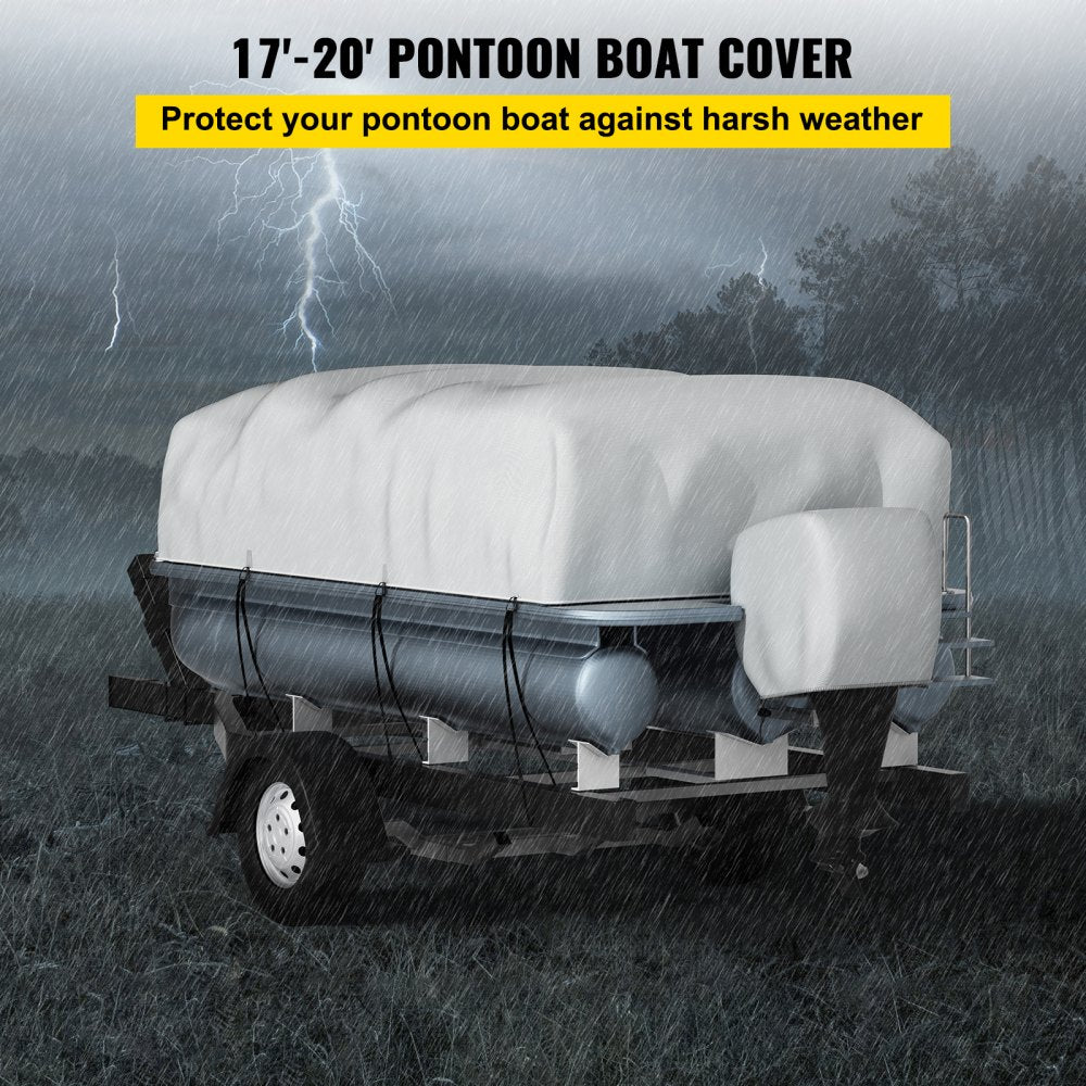 Pontoon Boat Cover, Fit for 17`-20` Boat, Heavy Duty 600D Marine Grade Oxford Fabric, UV Resistant Waterproof Trailerable Boat Cover w/ 7 Wind-Proof Straps, Gray