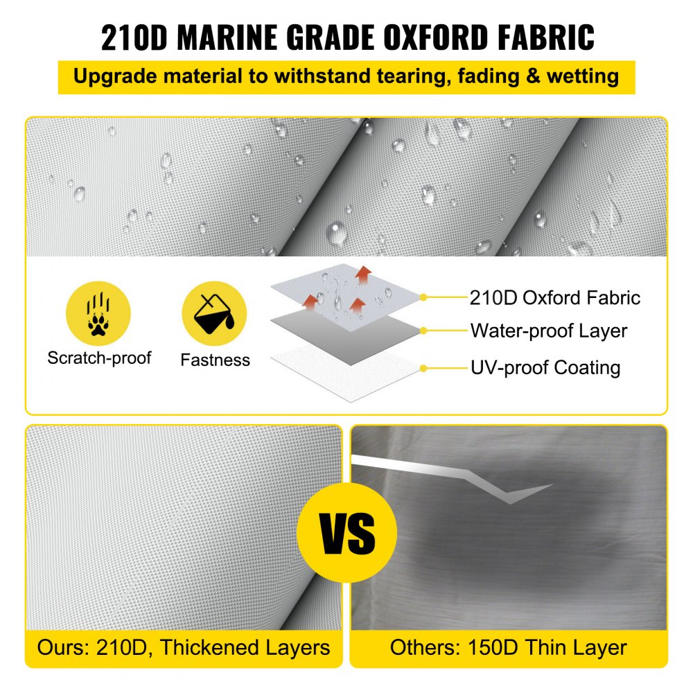 Pontoon Boat Cover, Fit for 17`-20` Boat, Heavy Duty 600D Marine Grade Oxford Fabric, UV Resistant Waterproof Trailerable Boat Cover w/ 7 Wind-Proof Straps, Gray