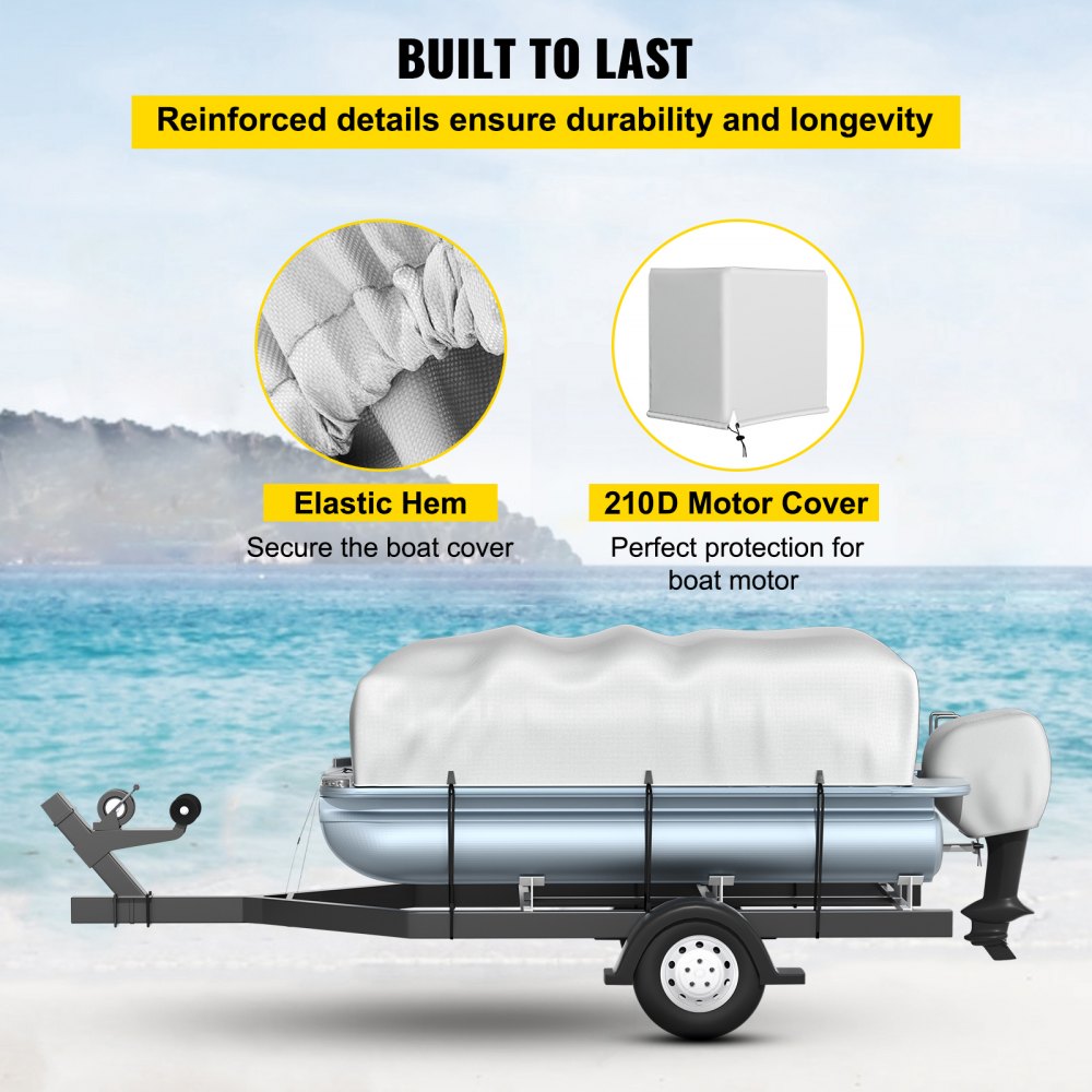 Pontoon Boat Cover, Fit for 17`-20` Boat, Heavy Duty 600D Marine Grade Oxford Fabric, UV Resistant Waterproof Trailerable Boat Cover w/ 7 Wind-Proof Straps, Gray