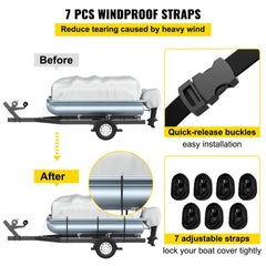 Pontoon Boat Cover, Fit for 17`-20` Boat, Heavy Duty 600D Marine Grade Oxford Fabric, UV Resistant Waterproof Trailerable Boat Cover w/ 7 Wind-Proof Straps, Gray