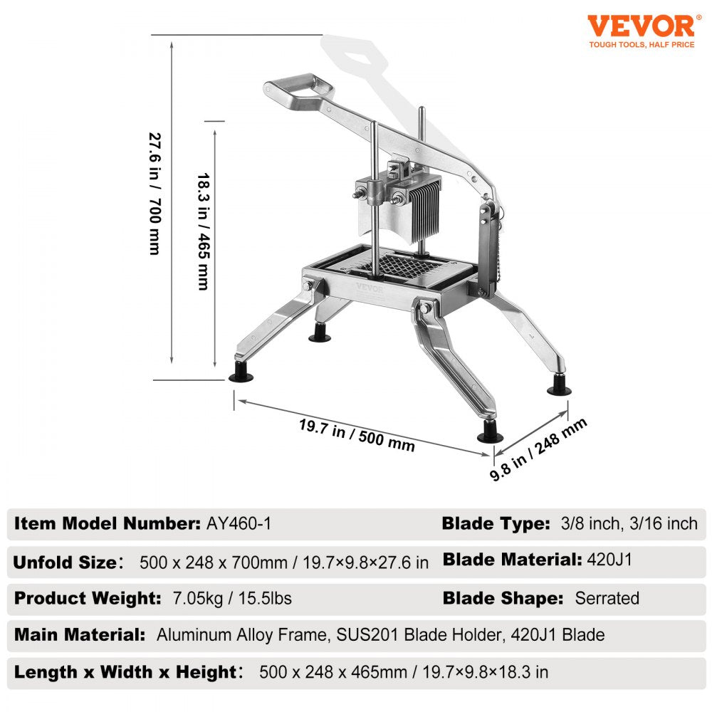 Commercial Vegetable Slicer, 3/8" and 3/16" Tomato Slicer, Stainless Steel and Aluminum Alloy Vegetable Cutter Slicer, Manual Tomato Slicer with Non-slip Feet, for Tomatoes, Potatoes, Onions