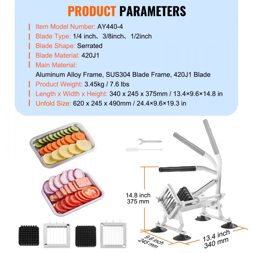 Commercial Vegetable Slicer, 1/4"+3/8"+1/2" Fruit Slicer, Stainless Steel and Aluminum Alloy Vegetable Cutter Slicer Machine, Manual Slicer with Non-slip Feet, for Radishes, Onions, Potatoes