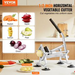 Commercial Vegetable Slicer, 1/2 inch Fruit Slicer, Stainless Steel and Aluminum Alloy Vegetable Cutter Slicer Machine, Manual Slicer with Non-slip Feet, for Radishes, Onions, Potatoes, Lemons