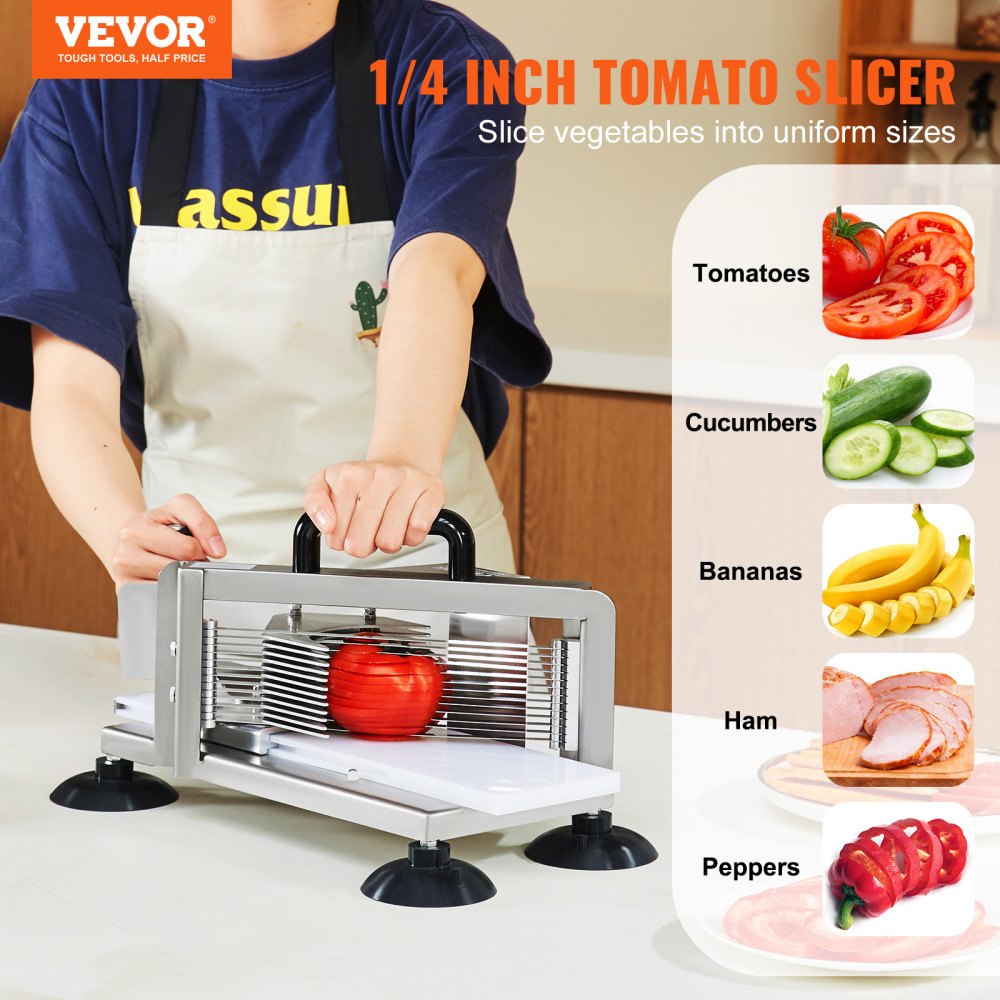Commercial Tomato Slicer, 1/4 inch Tomato Cutter Slicer, Stainless Steel Heavy Duty Tomato Slicer Machine, Manual Tomato Slicer with Non-slip Feet, for Cutting Tomatoes, Cucumbers, Bananas